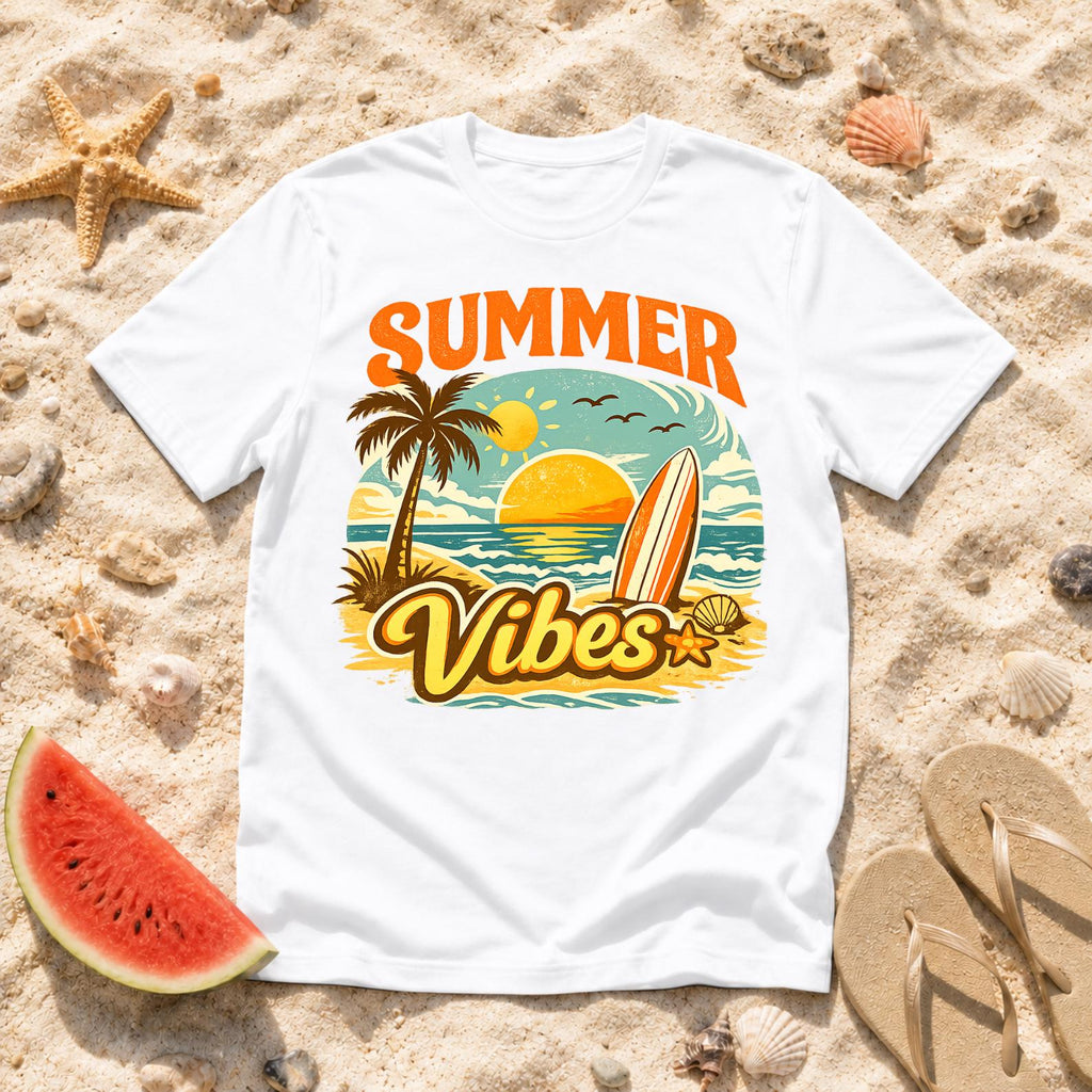 Summer Vibes T-Shirt, Beach Vacation Retro Surf Tee, Coastal Vibes Shirt