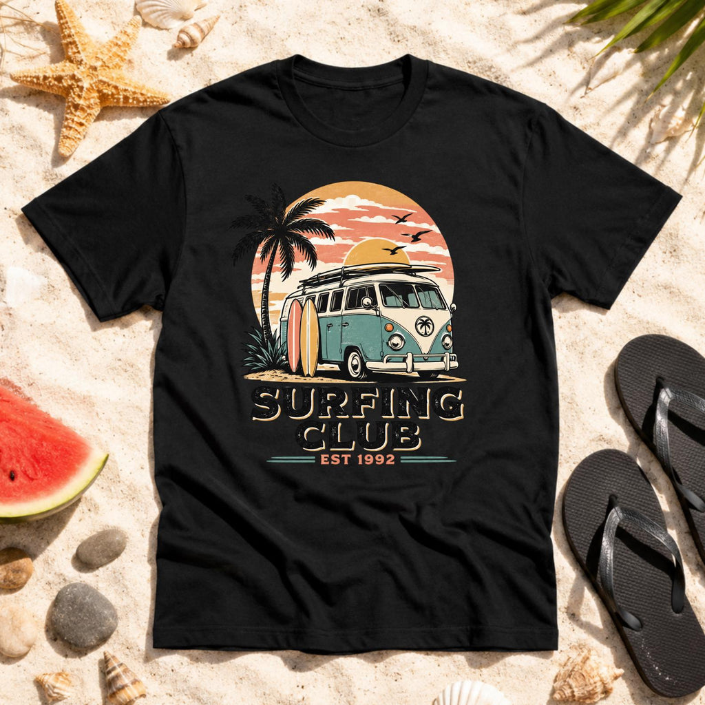 Surfing Club T-Shirt, Beach Vacation Retro Surf Tee, Coastal Vibes Shirt