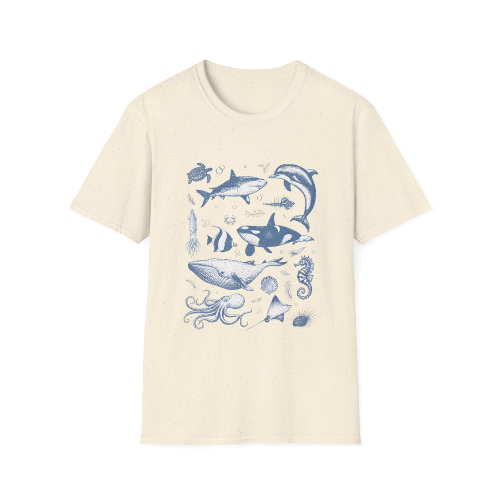 Ocean Life Tee — Vintage Marine Animals Shirt (Shark, Dolphin, Whale, Turtle)