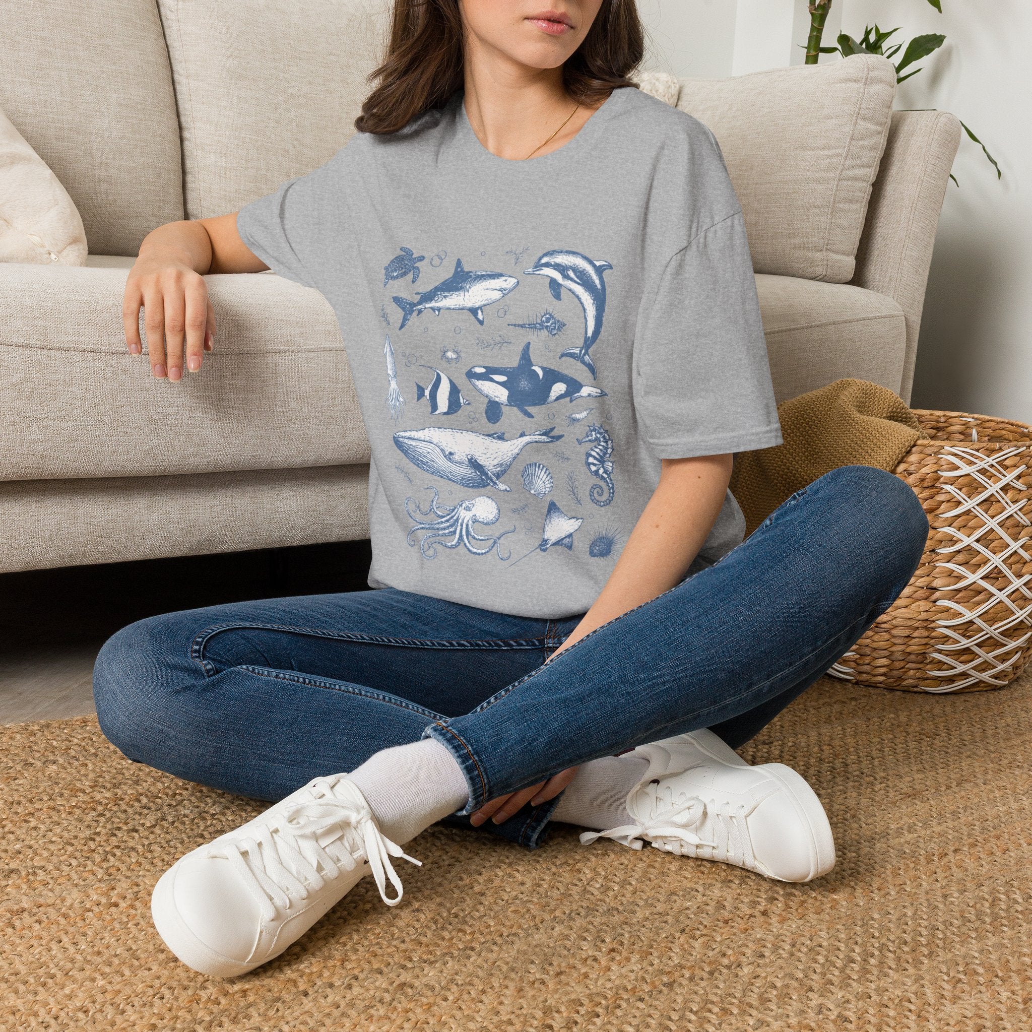 Ocean Life Tee — Vintage Marine Animals Shirt (Shark, Dolphin, Whale, Turtle)