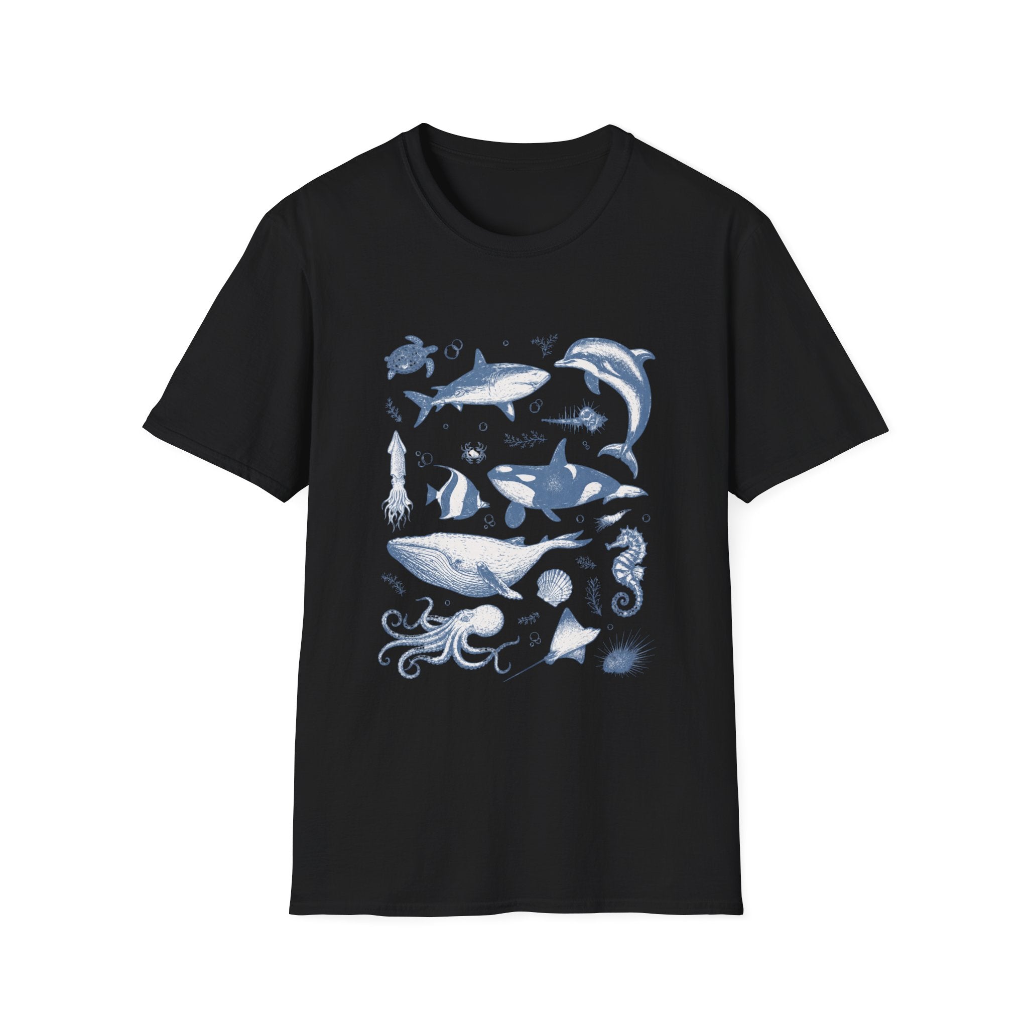 Ocean Life Tee — Vintage Marine Animals Shirt (Shark, Dolphin, Whale, Turtle)