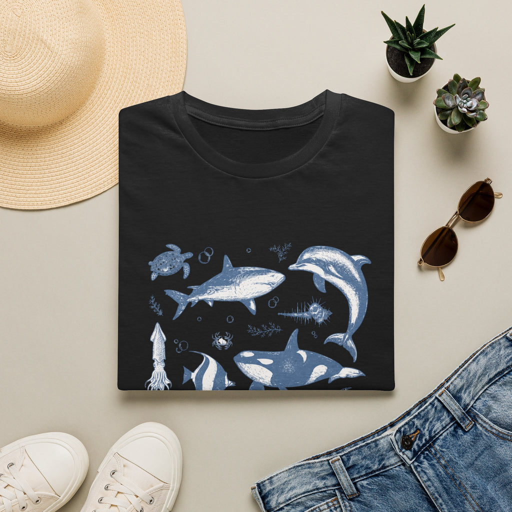 Ocean Life Tee — Vintage Marine Animals Shirt (Shark, Dolphin, Whale, Turtle)