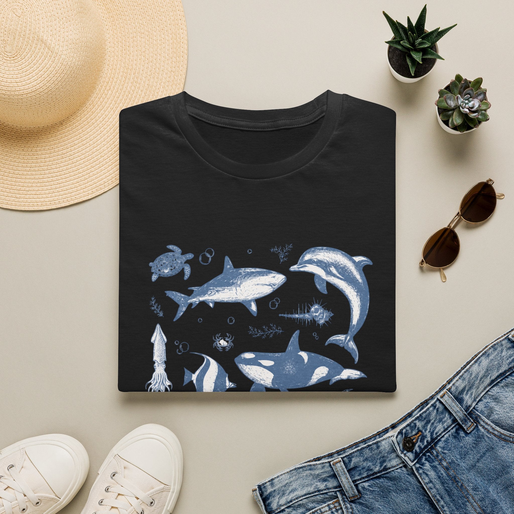 Ocean Life Tee — Vintage Marine Animals Shirt (Shark, Dolphin, Whale, Turtle)