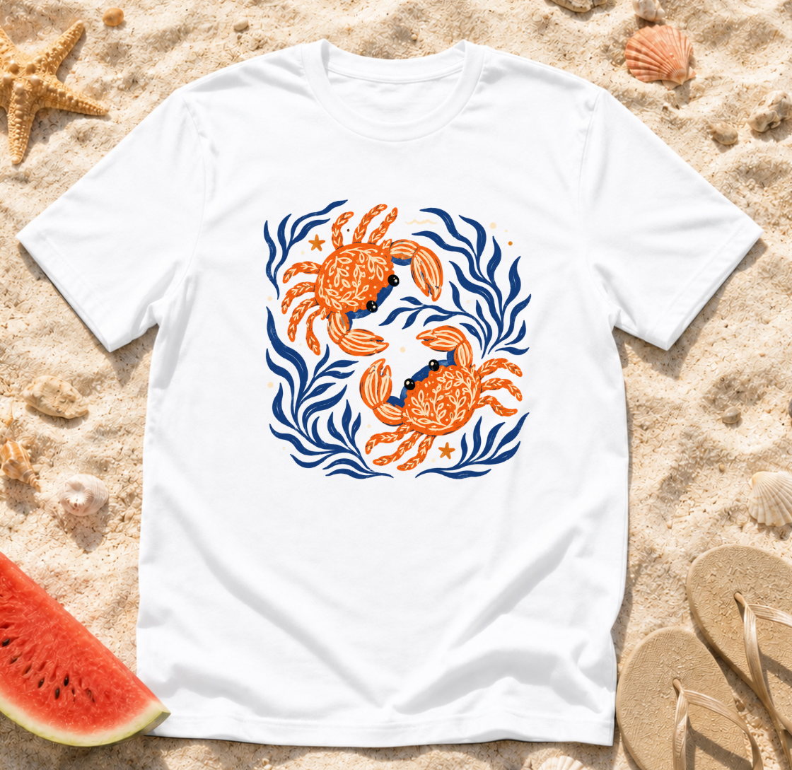 Crab Circle T-Shirt — Nautical Orange Crab Ocean Vibes Tee