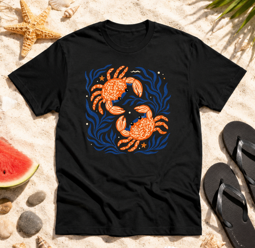 Crab Circle T-Shirt — Nautical Orange Crab Ocean Vibes Tee