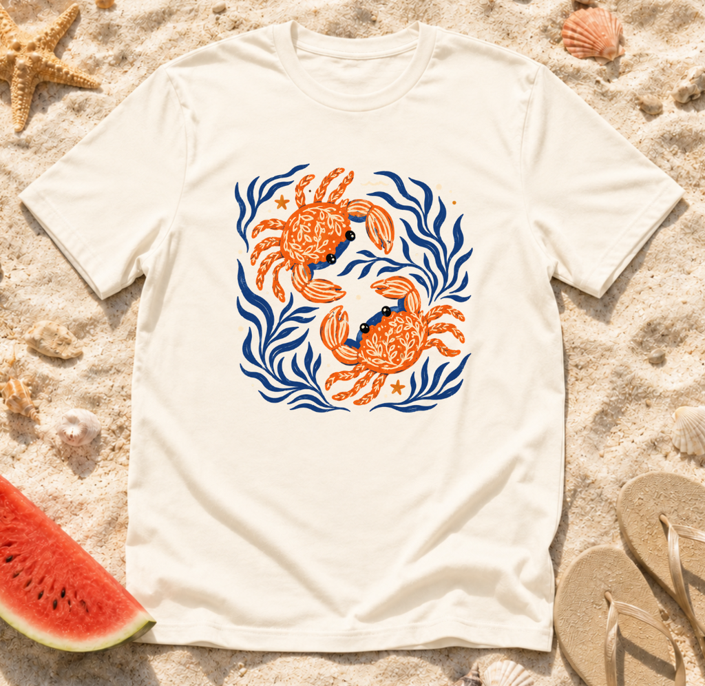 Crab Circle T-Shirt — Nautical Orange Crab Ocean Vibes Tee