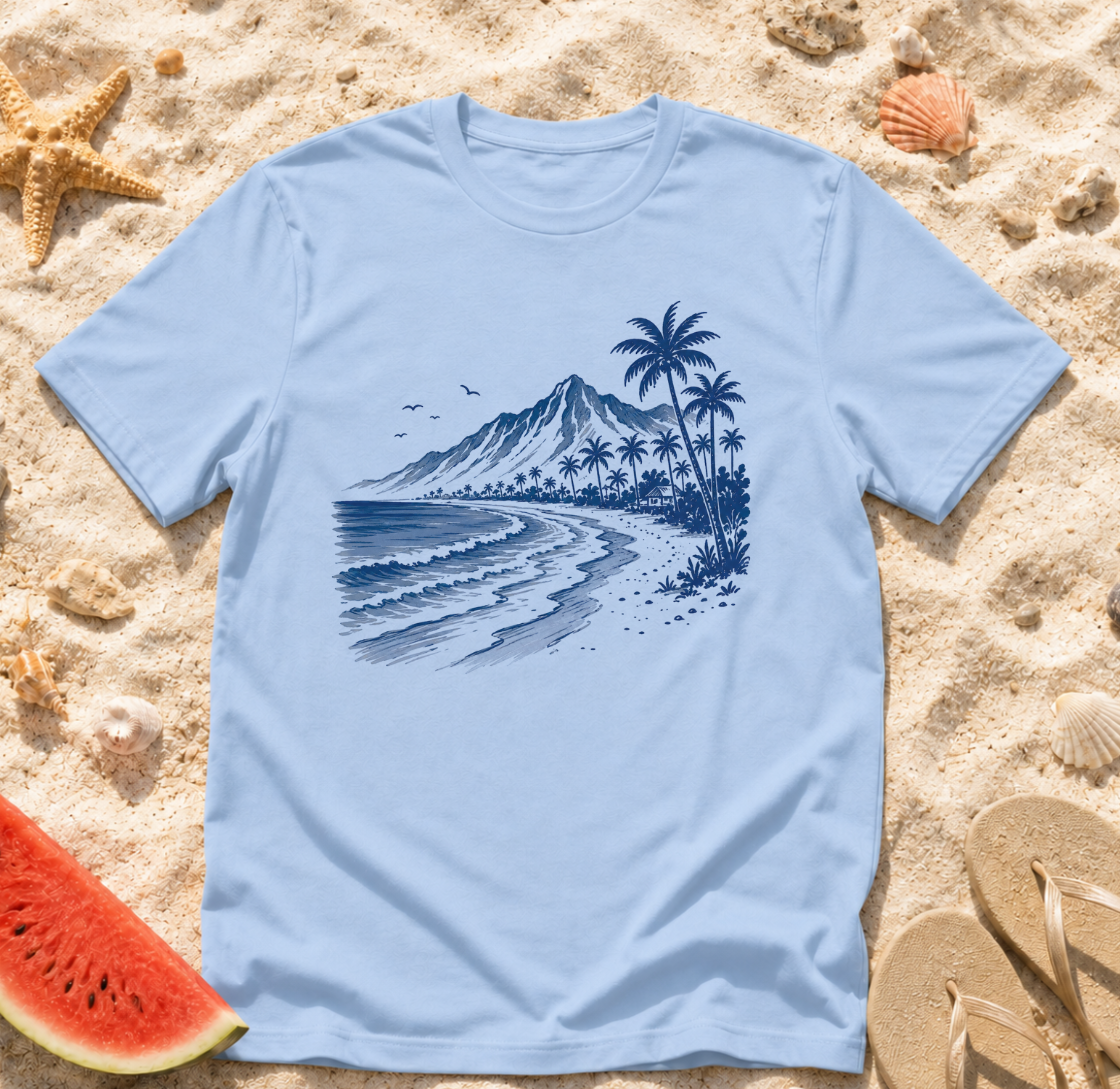 Tropical Mountain Beach Scene T-Shirt