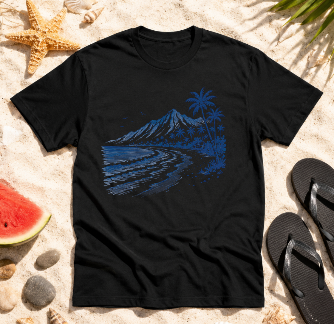 Tropical Mountain Beach Scene T-Shirt