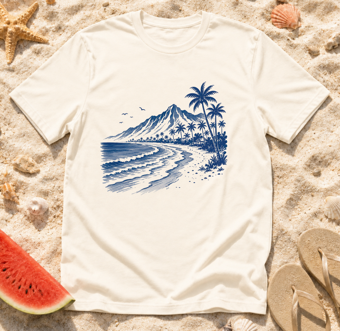 Tropical Mountain Beach Scene T-Shirt