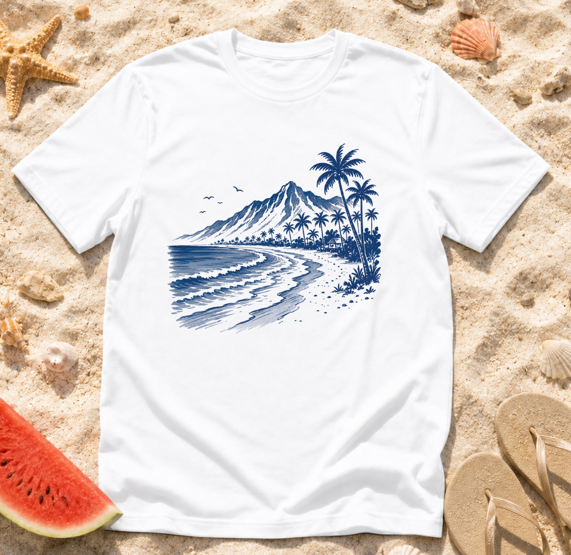 Tropical Mountain Beach Scene T-Shirt