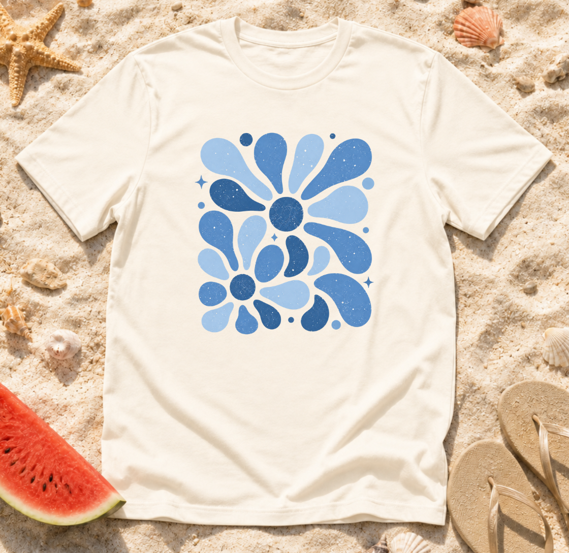 Blue Retro Floral T-Shirt