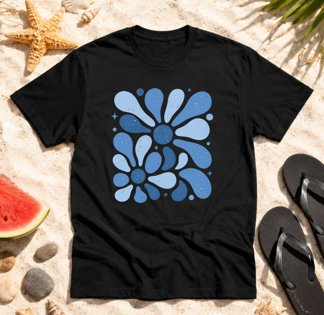 Blue Retro Floral T-Shirt