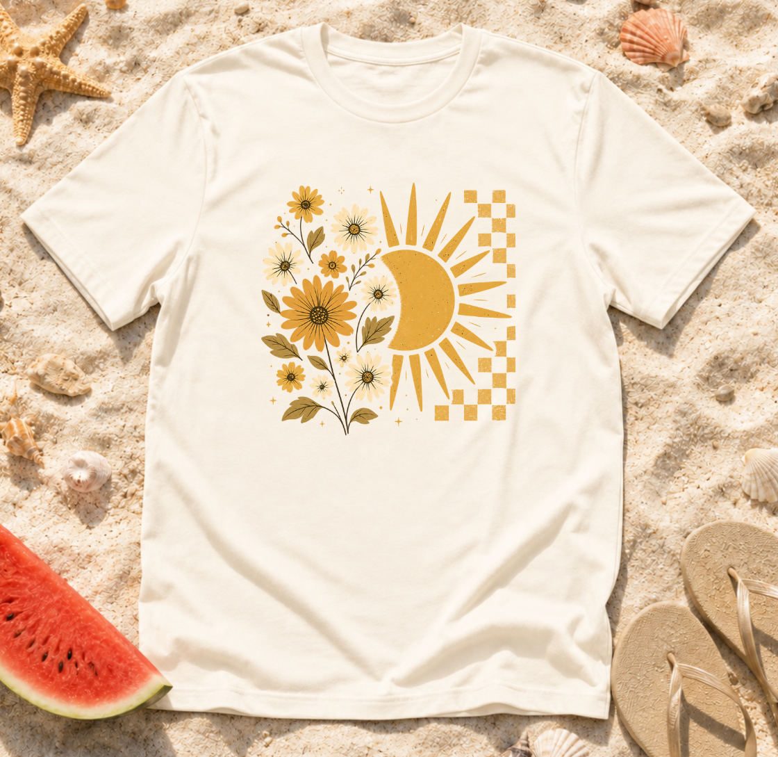 Sunflower and Sun Checkerboard T-Shirt