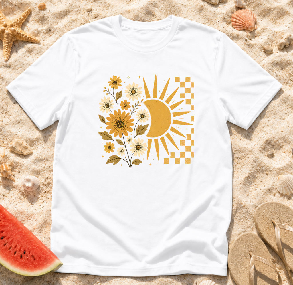 Sunflower and Sun Checkerboard T-Shirt