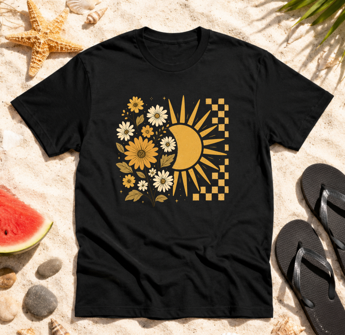 Sunflower and Sun Checkerboard T-Shirt