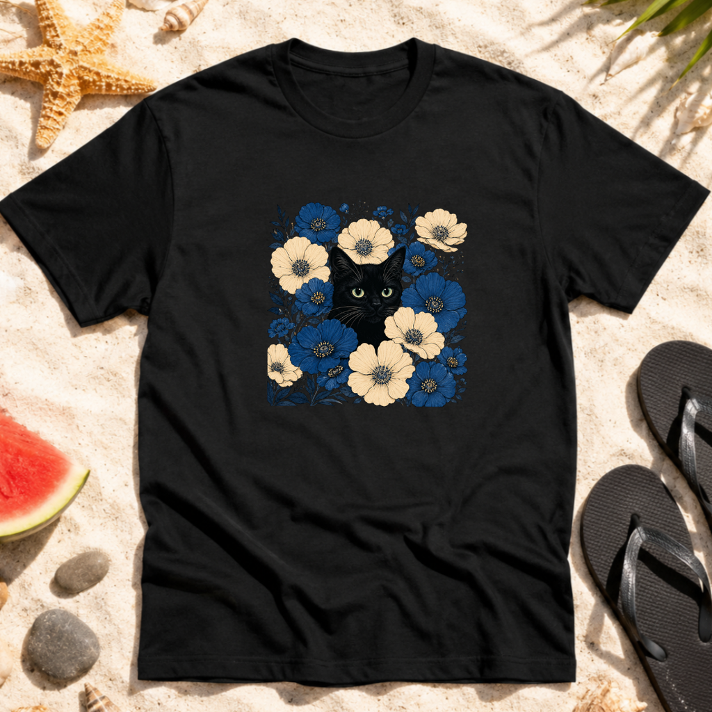 Black Cat Floral T-Shirt