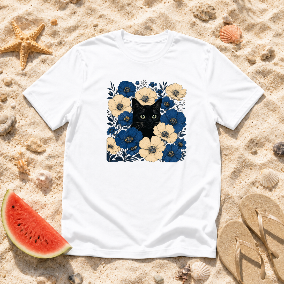 Black Cat Floral T-Shirt