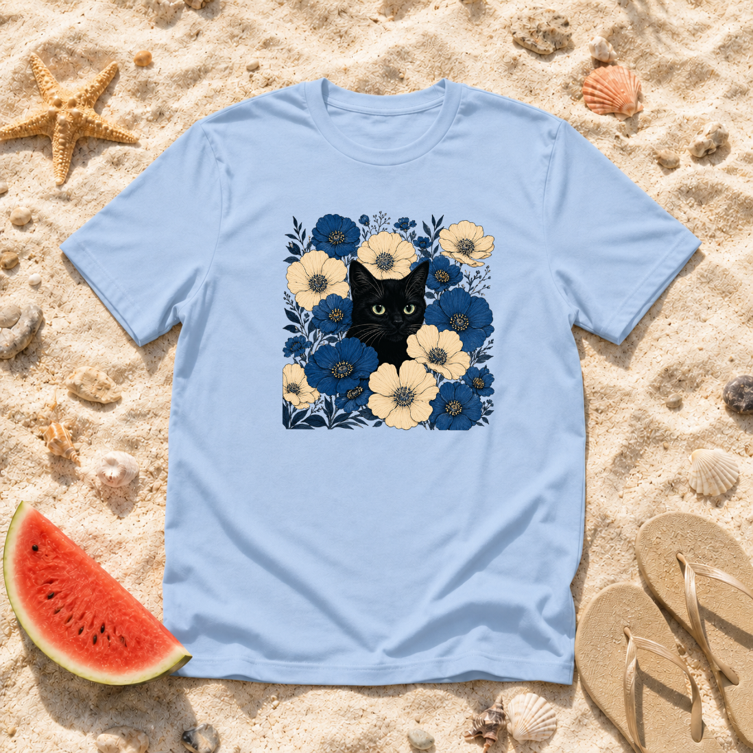 Black Cat Floral T-Shirt