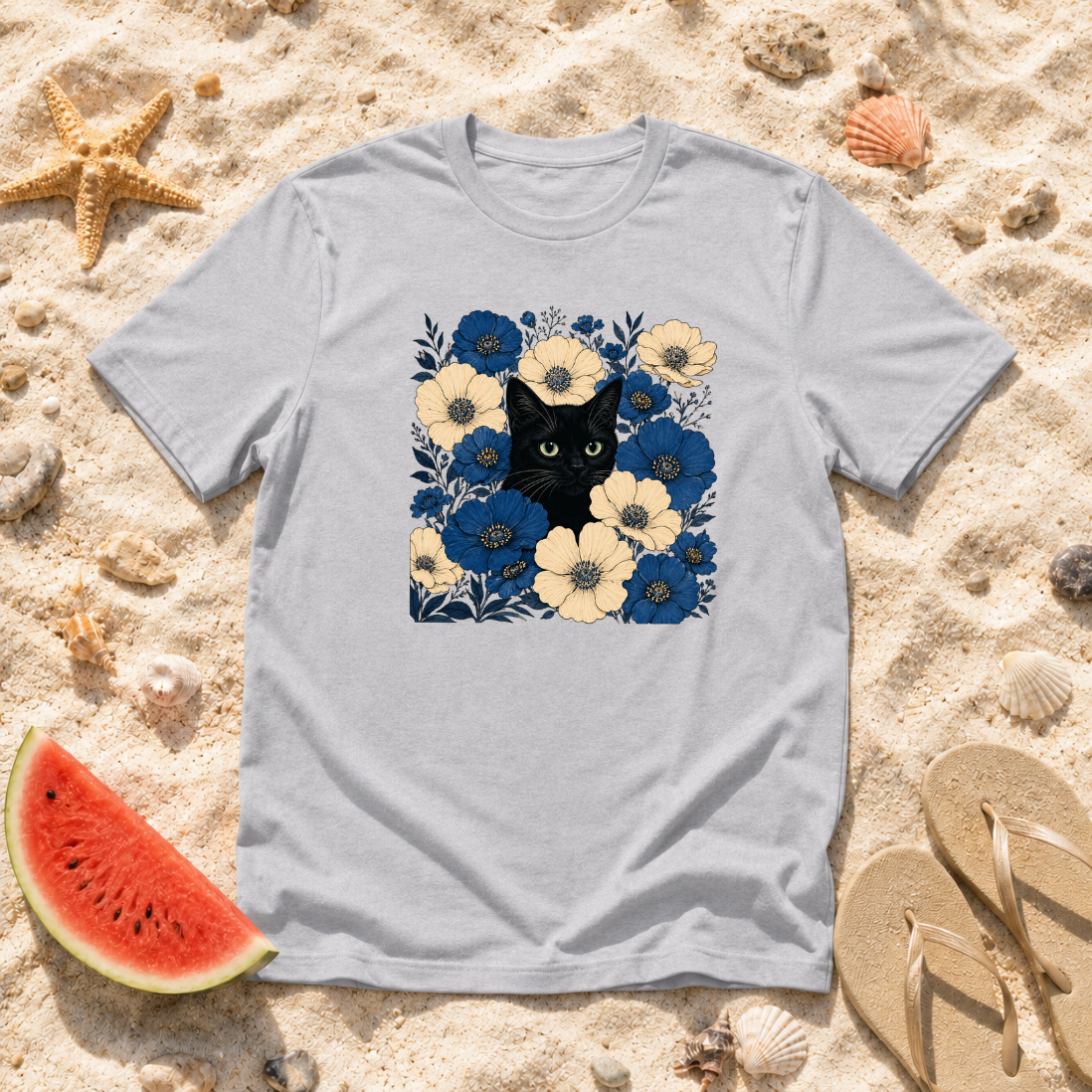 Black Cat Floral T-Shirt