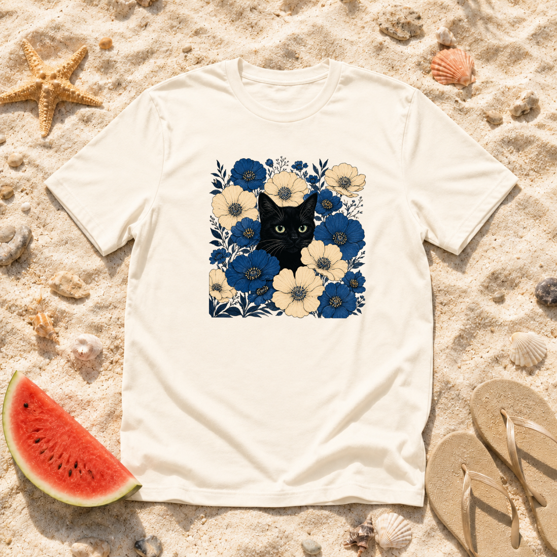 Black Cat Floral T-Shirt