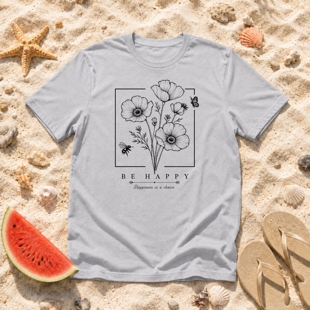 Floral Sketch Be Happy T-Shirt