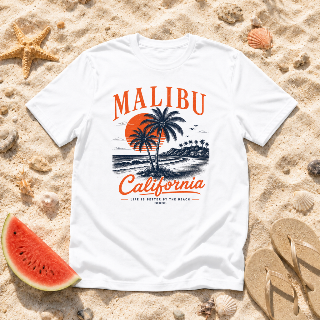 Malibu California Palm Tree Sunset T-Shirt