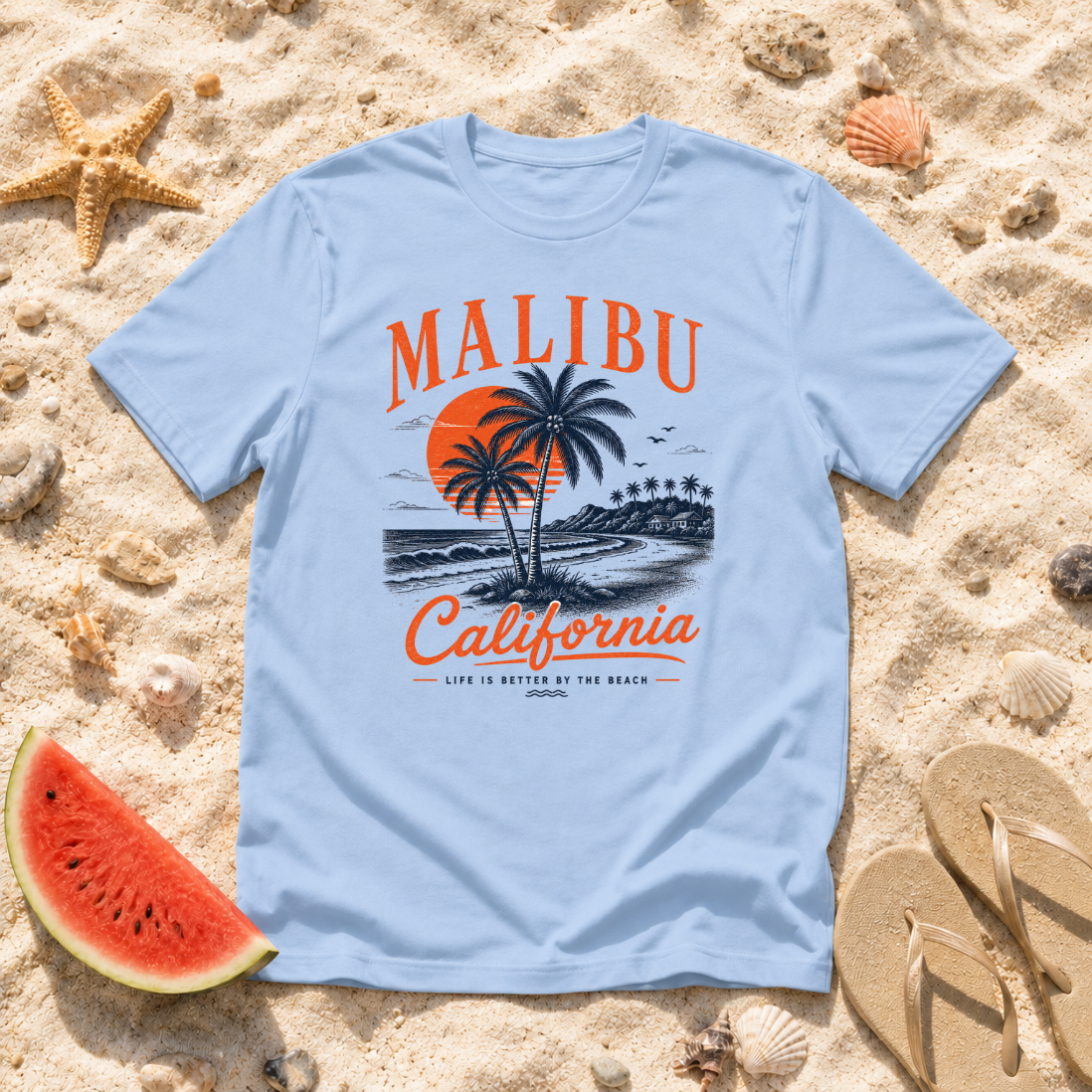 Malibu California Palm Tree Sunset T-Shirt