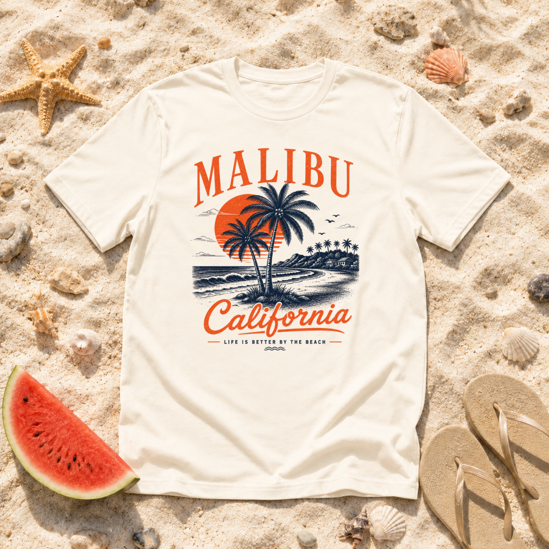 Malibu California Palm Tree Sunset T-Shirt