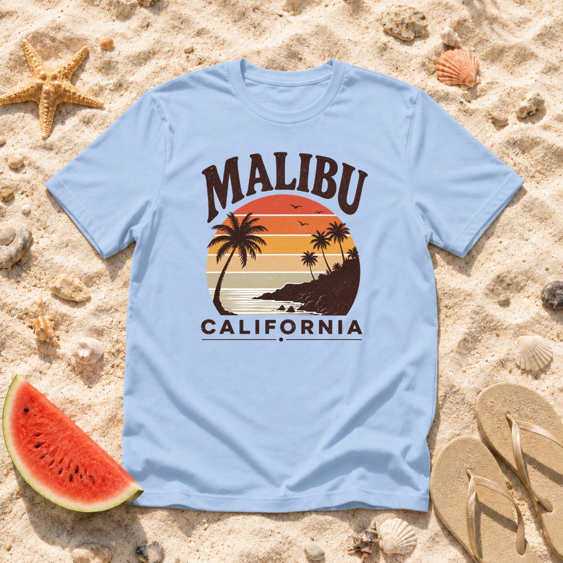 Malibu California Retro Sunset T-Shirt