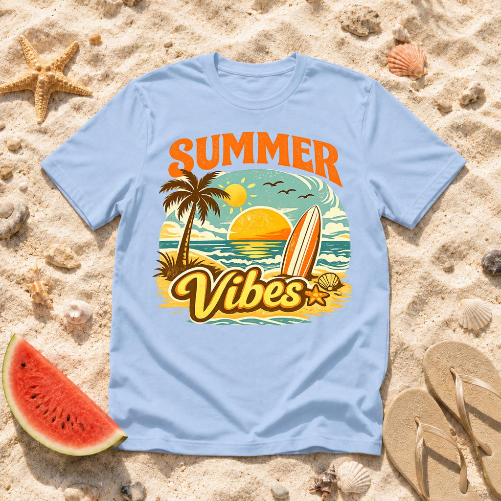 Summer Vibes T-Shirt, Beach Vacation Retro Surf Tee, Coastal Vibes Shirt