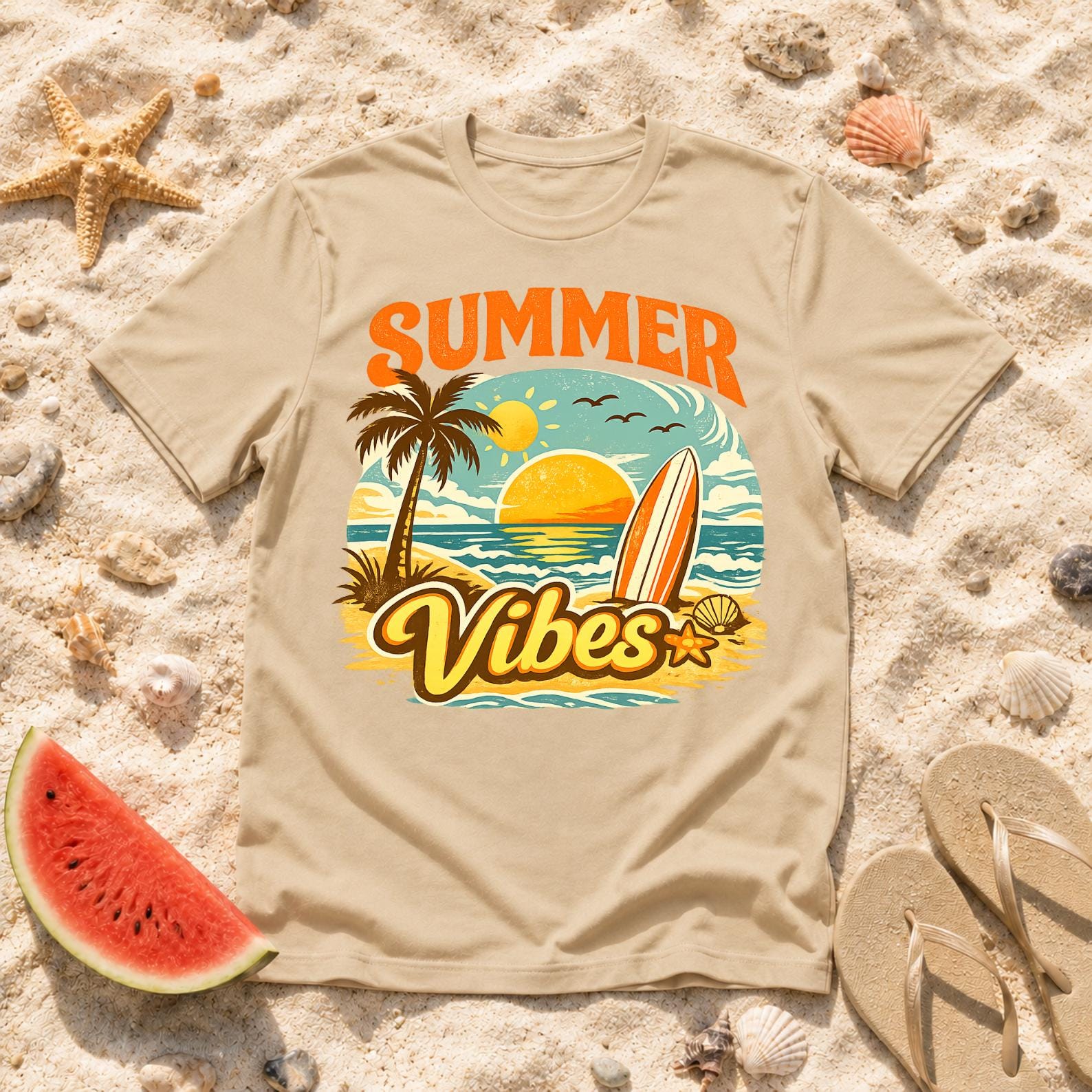 Summer Vibes T-Shirt, Beach Vacation Retro Surf Tee, Coastal Vibes Shirt