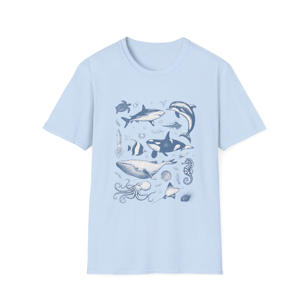 Ocean Life Tee — Vintage Marine Animals Shirt (Shark, Dolphin, Whale, Turtle)