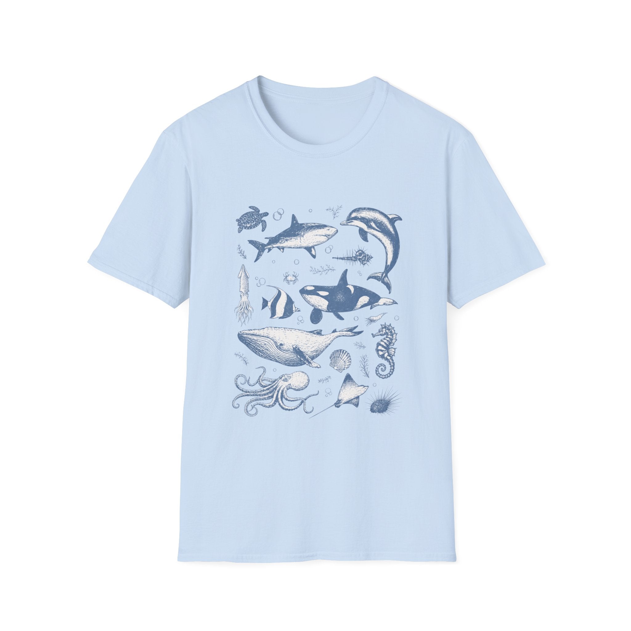 Ocean Life Tee — Vintage Marine Animals Shirt (Shark, Dolphin, Whale, Turtle)