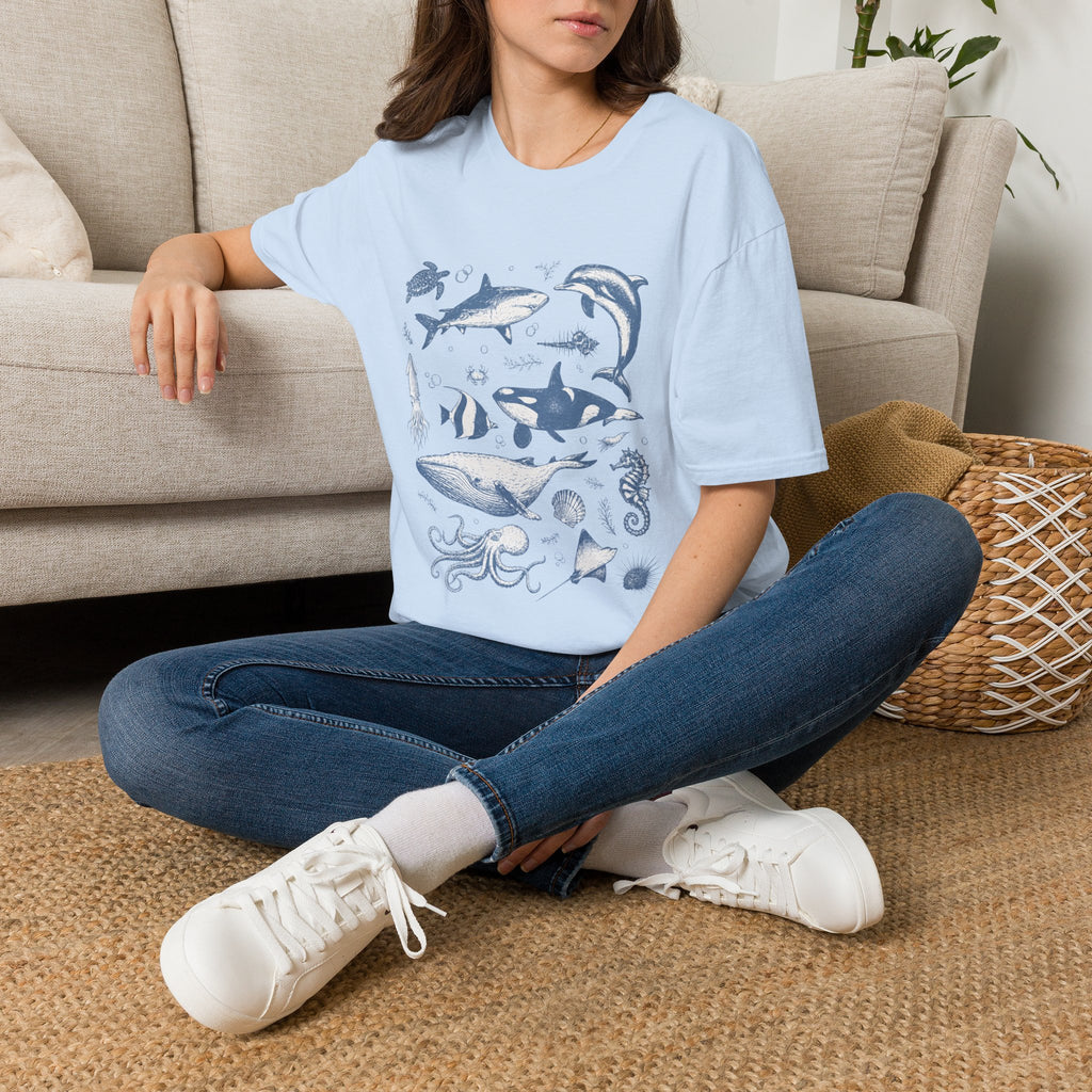 Ocean Life Tee — Vintage Marine Animals Shirt (Shark, Dolphin, Whale, Turtle)
