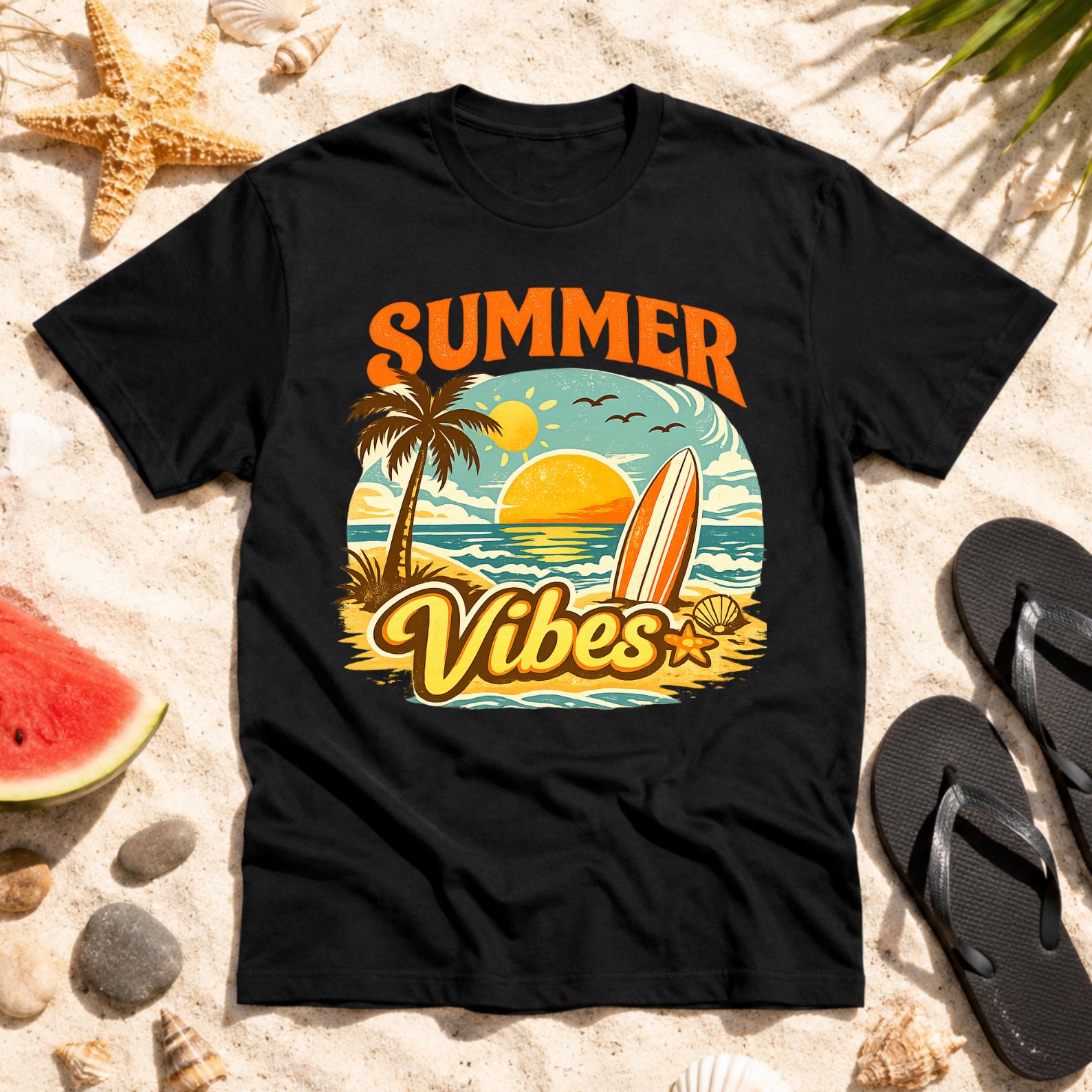 Summer Vibes T-Shirt, Beach Vacation Retro Surf Tee, Coastal Vibes Shirt