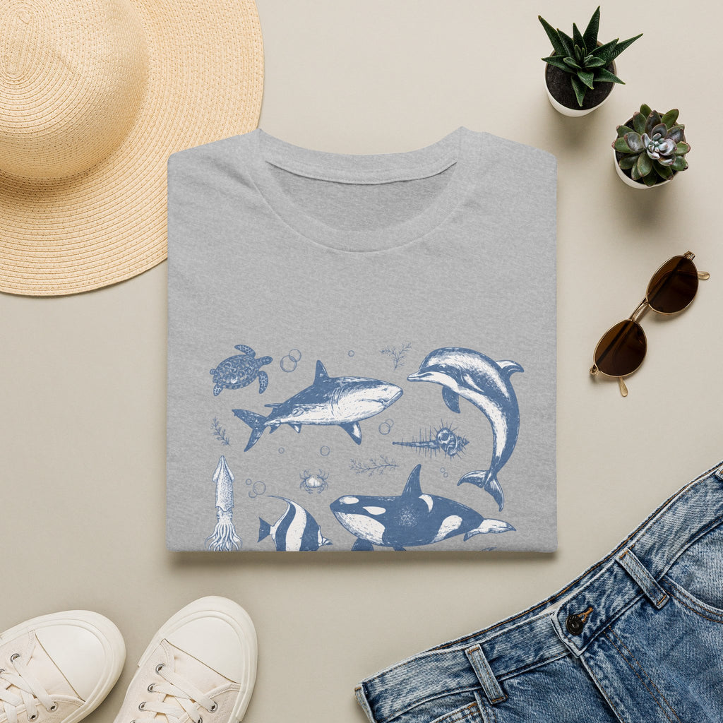 Ocean Life Tee — Vintage Marine Animals Shirt (Shark, Dolphin, Whale, Turtle)