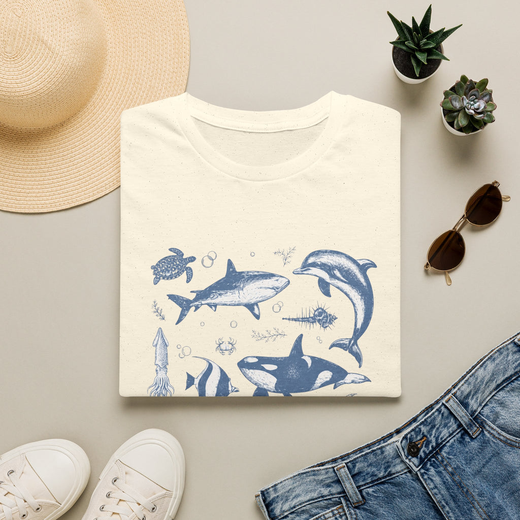 Ocean Life Tee — Vintage Marine Animals Shirt (Shark, Dolphin, Whale, Turtle)