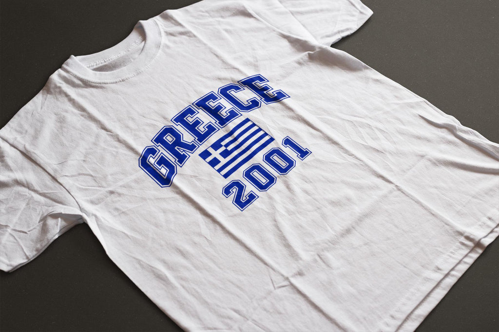 Custom Greece Birth Year T-Shirt, Personalized Greece Flag Tee, Y2K Greece Country Shirt, Custom Year Graphic Top