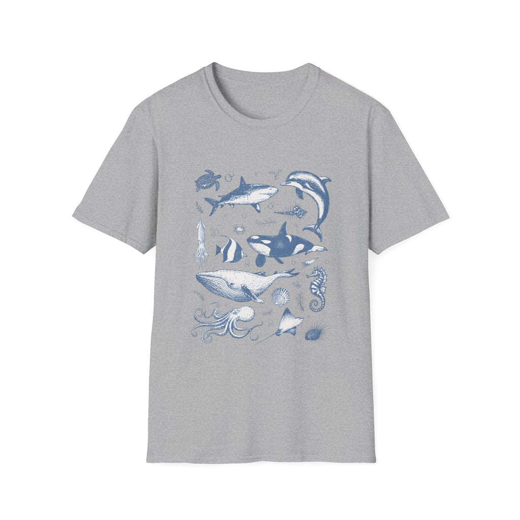 Ocean Life Tee — Vintage Marine Animals Shirt (Shark, Dolphin, Whale, Turtle)