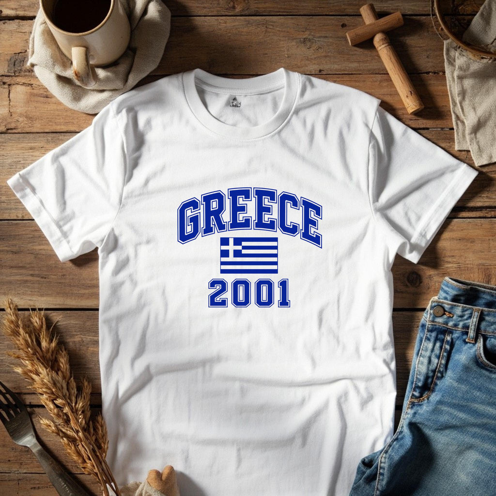 Custom Greece Birth Year T-Shirt, Personalized Greece Flag Tee, Y2K Greece Country Shirt, Custom Year Graphic Top
