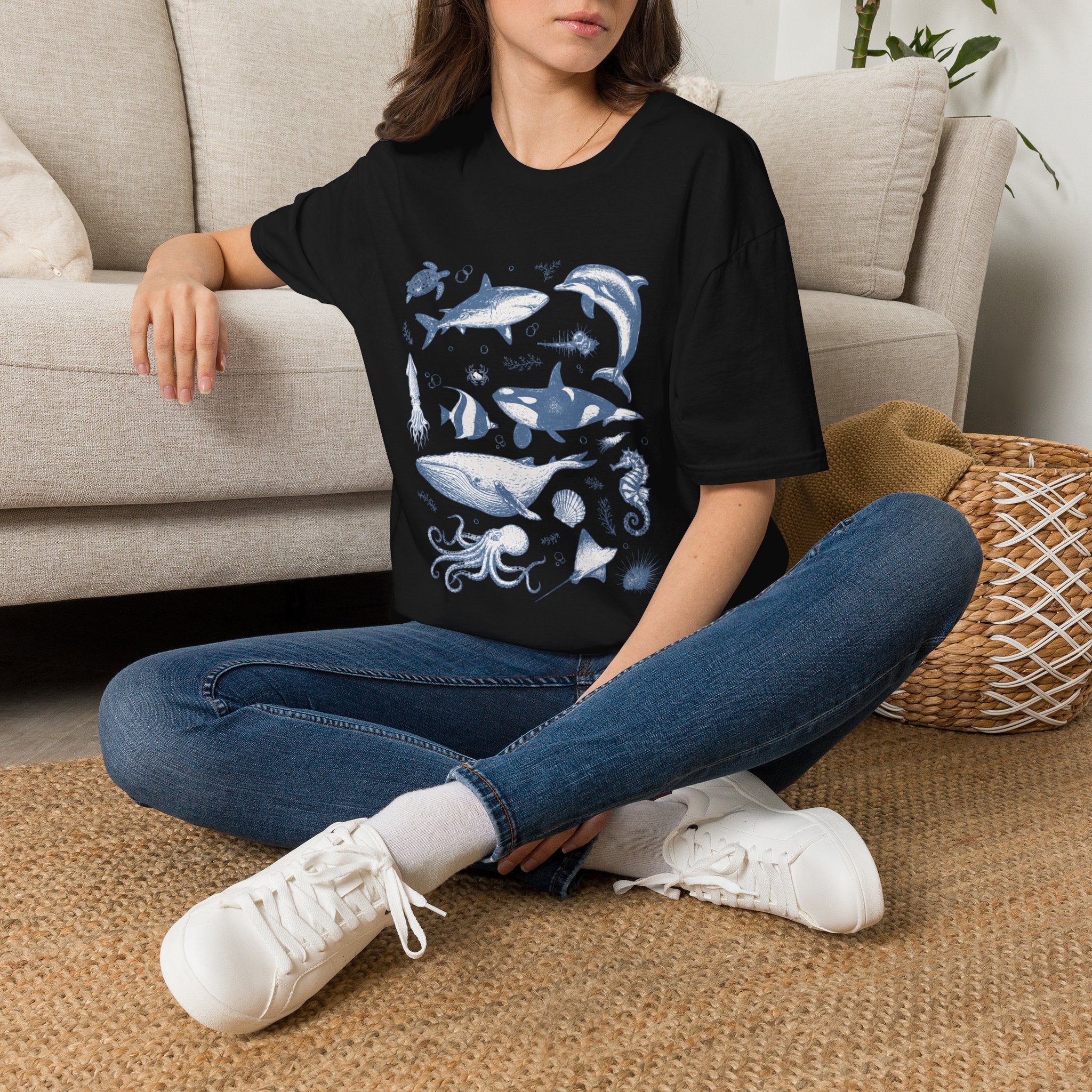 Ocean Life Tee — Vintage Marine Animals Shirt (Shark, Dolphin, Whale, Turtle)