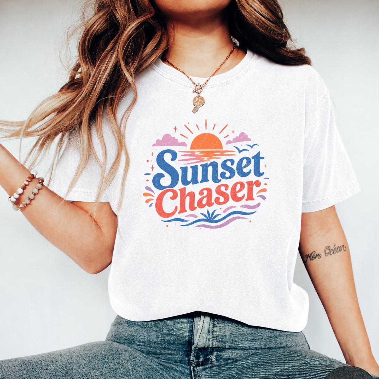 Sunset Chaser T-Shirt, Beach Vacation Retro Surf Tee, Coastal Vibes Shirt