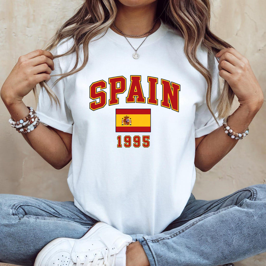 Custom Spain Birth Year T-Shirt, Personalized Spain Flag Tee, Y2K Spain Country Shirt, Custom Year Graphic Top