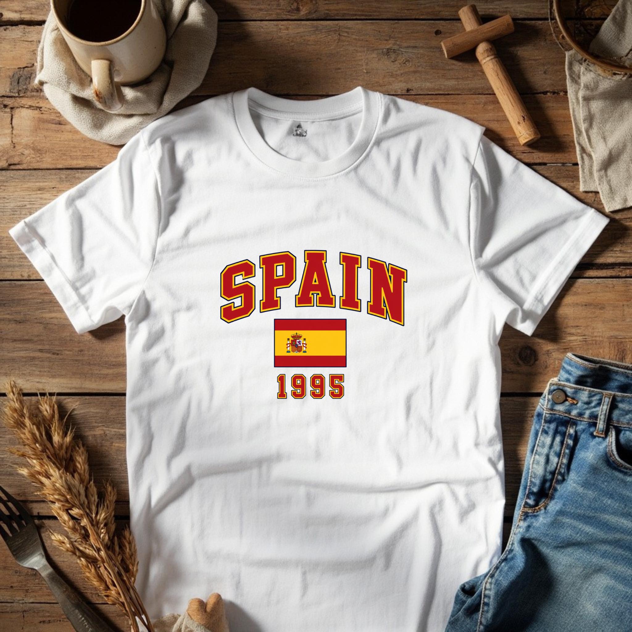 Custom Spain Birth Year T-Shirt, Personalized Spain Flag Tee, Y2K Spain Country Shirt, Custom Year Graphic Top