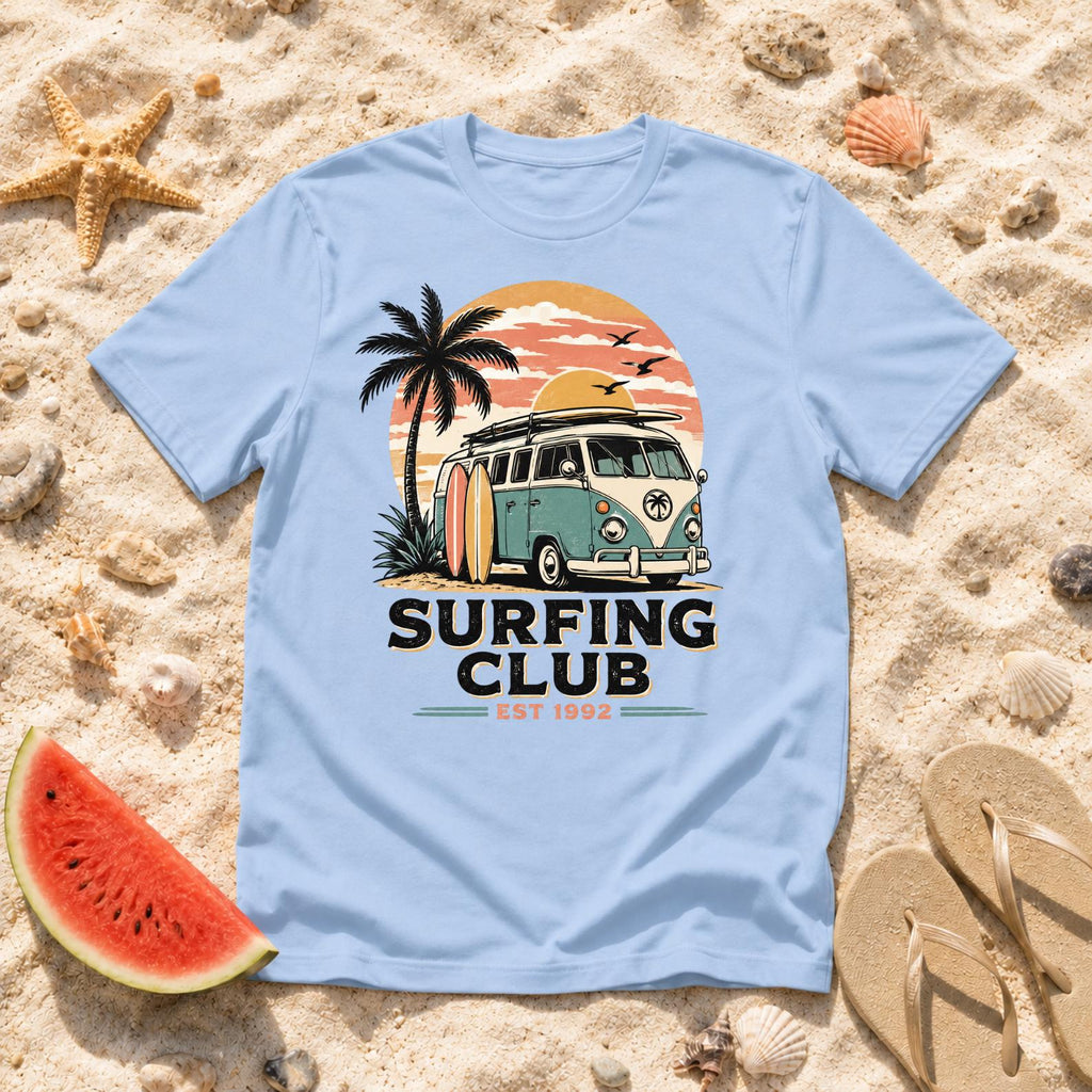 Surfing Club T-Shirt, Beach Vacation Retro Surf Tee, Coastal Vibes Shirt