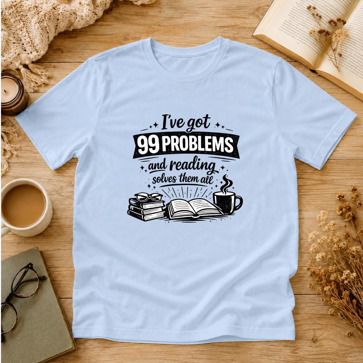 I’ve Got 99 Problems And Reading Solves Them All Shirt, Book Lover T-Shirt, Reading Tee, Cute Bookish Gift, Retro Reader Shirt, Bookworm Tee