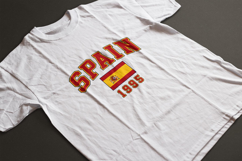Custom Spain Birth Year T-Shirt, Personalized Spain Flag Tee, Y2K Spain Country Shirt, Custom Year Graphic Top