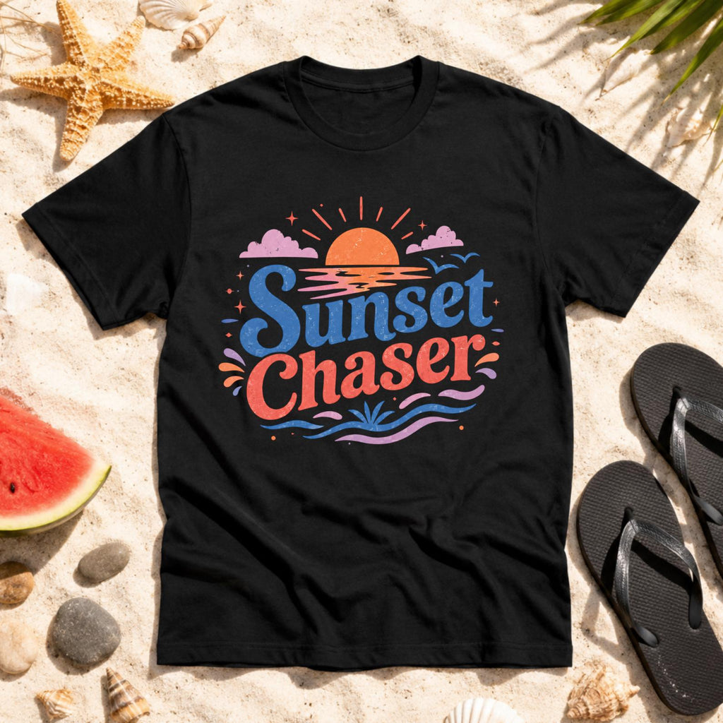 Sunset Chaser T-Shirt, Beach Vacation Retro Surf Tee, Coastal Vibes Shirt